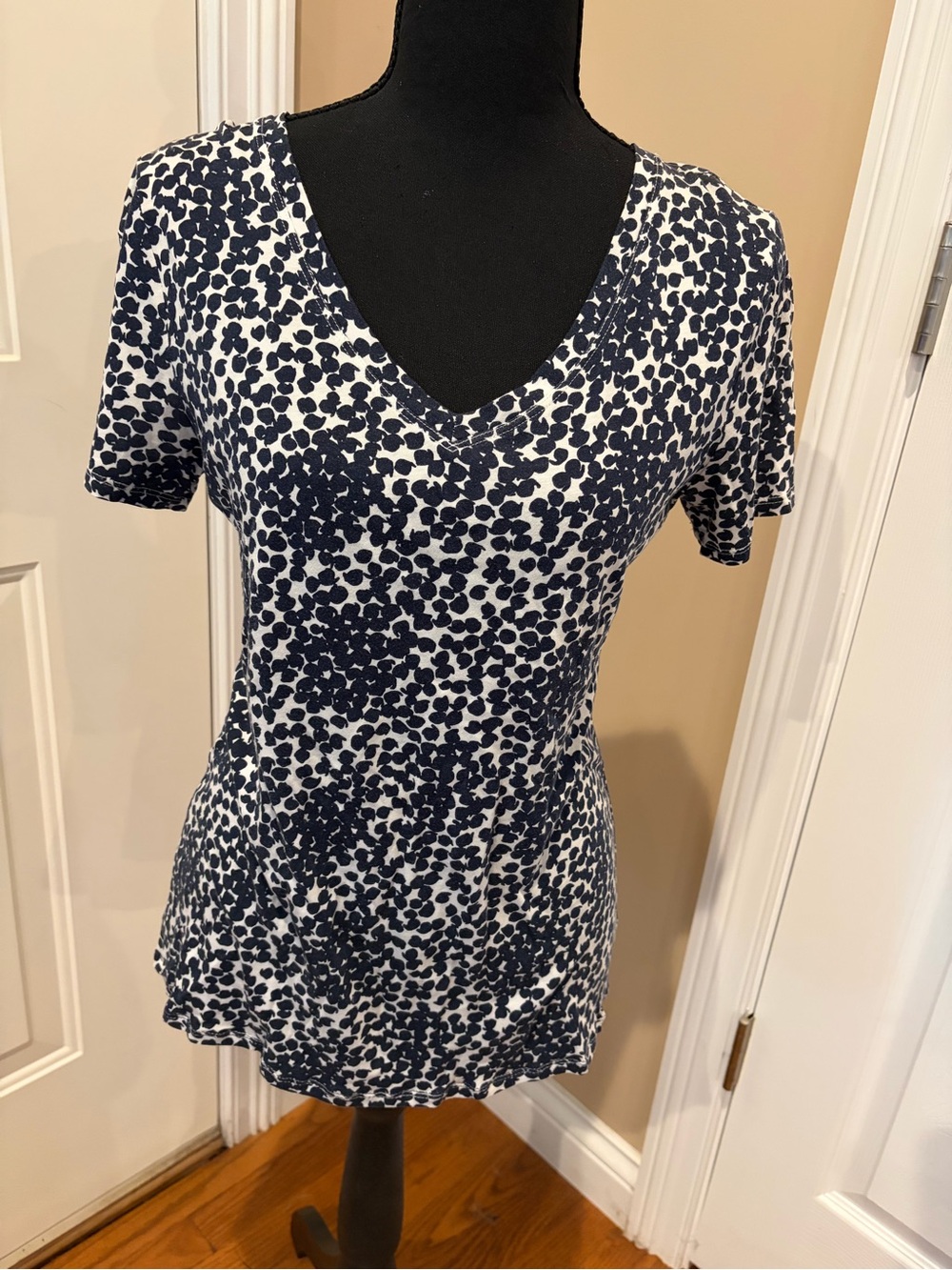 LOFT Navy & White V-Neck Short Sleeve Printed Tee